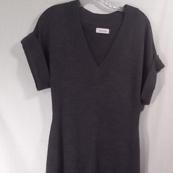 Calvin Klein Gray Merino Wool Blend Short Sleeve Sweater Dress Size M - Picture 5 of 7